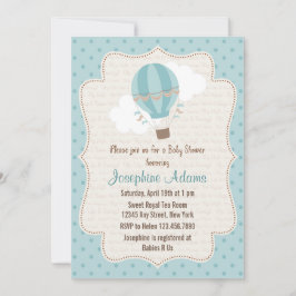 Hot Air Ballon Baby shower Uitnodiging blauw
