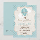 Hot Air Ballon Baby shower Uitnodiging blauw (Voorkant / Achterkant)