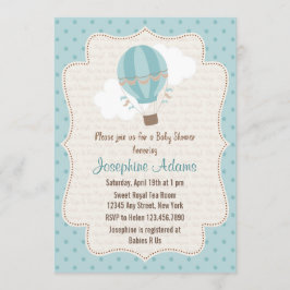 Hot Air Ballon Baby shower Uitnodiging blauw