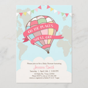 Hot-air ballon baby shower uitnodiging roze meisje