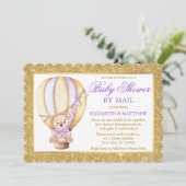 Hot Air ballon Beer Glitter Paars Shower per Mail Kaart (Staand voorkant)