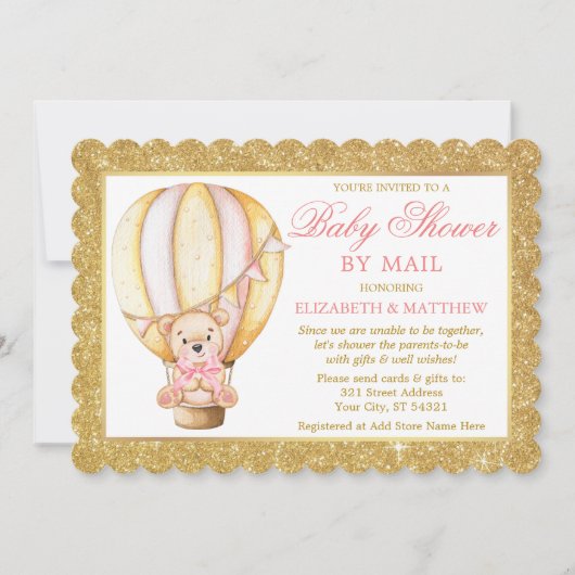 Hot-Air ballon Beer Glitter Pink Shower by Mail Kaart (Voorkant)