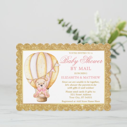 Hot-Air ballon Beer Glitter Pink Shower by Mail Kaart (Staand voorkant)