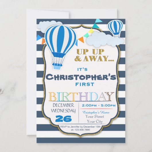 Hot Air Ballon Birthday Party Invitation Kaart (Voorkant)