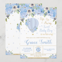 Hot Air Ballon Blue Floral Baby shower Boy