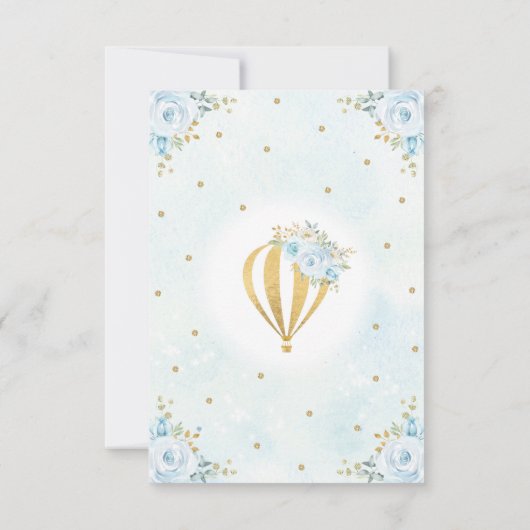 Hot Air Ballon Blue Gold Floral Roos 1e verjaardag Kaart (Achterkant)