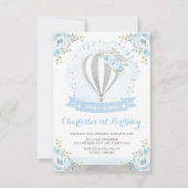 Hot Air Ballon Blue Silver Floral 1 september Kaart (Voorkant)