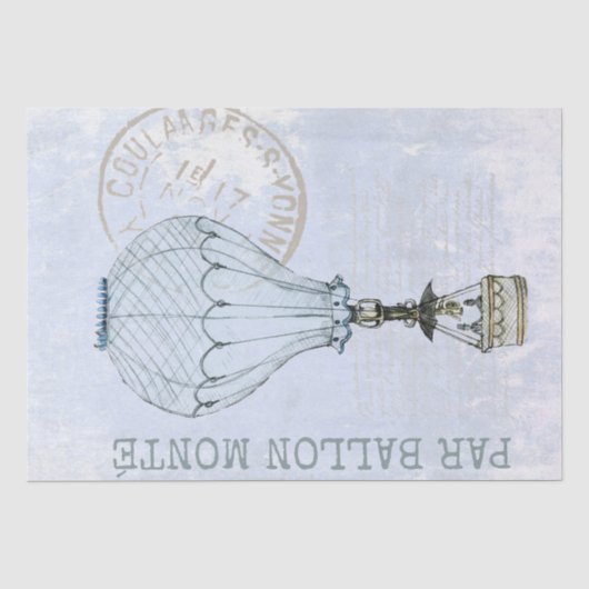Hot Air Ballon Blue Sky  Postmark Frans Tissuepapier (Voorkant)