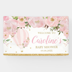 Hot-Air ballon Blush Pink Floral Backdrop Welkom Spandoek