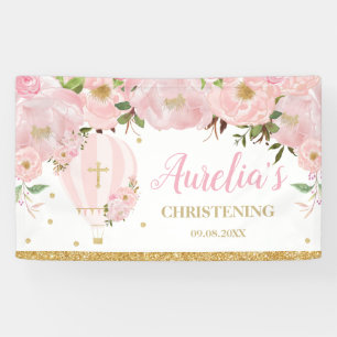 Hot-Air ballon Blush Pink Floral Backdrop Welkom Spandoek