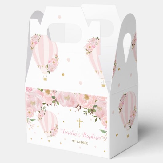 Hot Air ballon Blush Pink Floral Foto Bedankdoosjes (Geopend)