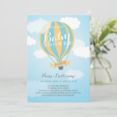 Hot Air ballon Boy Blue Yellow Baby shower Invite Kaart (Staand voorkant)