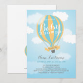 Hot Air ballon Boy Blue Yellow Baby shower Invite Kaart (Voorkant / Achterkant)