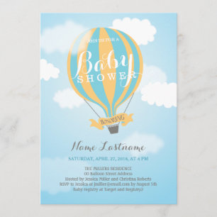 Hot Air ballon Boy Blue Yellow Baby shower Invite Kaart