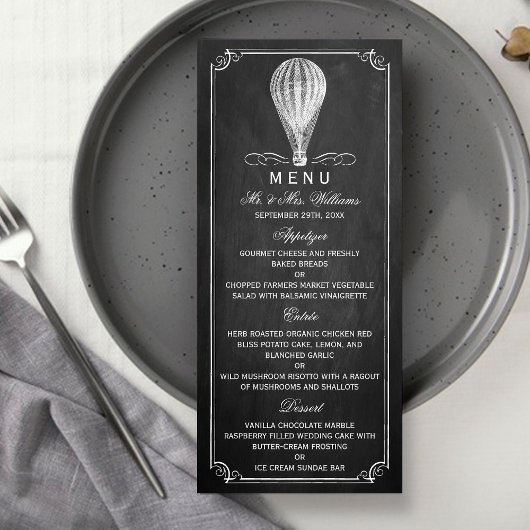 Hot Air Ballon Chalkboard Wedding Menu