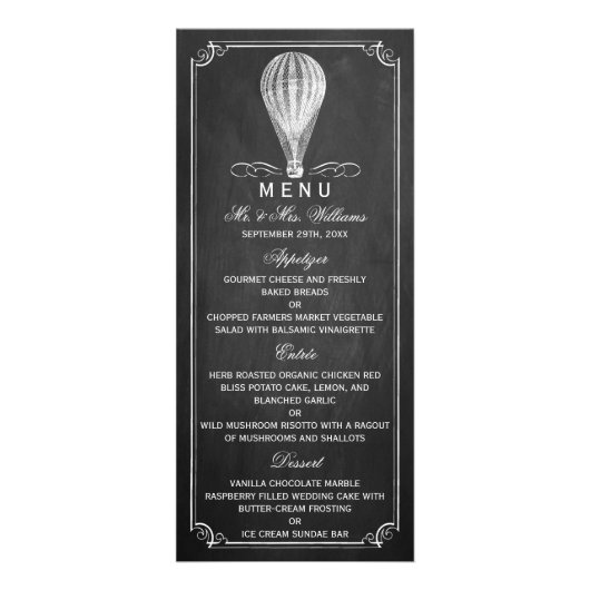Hot Air Ballon Chalkboard Wedding Menu (Voorkant)
