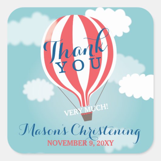 Hot Air Ballon Christening Dank u Stickers (Voorkant)