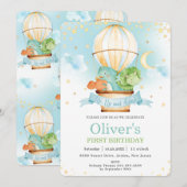 Hot Air Ballon Cute Dinosaurs Birthday Party Boy  Kaart (Voorkant / Achterkant)