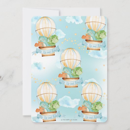 Hot Air Ballon Cute Dinosaurs Birthday Party Boy  Kaart (Achterkant)
