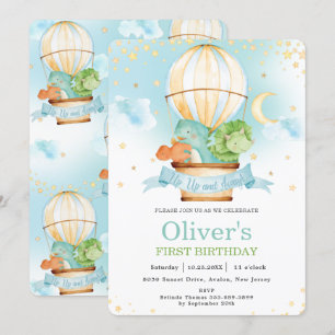 Hot Air Ballon Cute Dinosaurs Birthday Party Boy  Kaart
