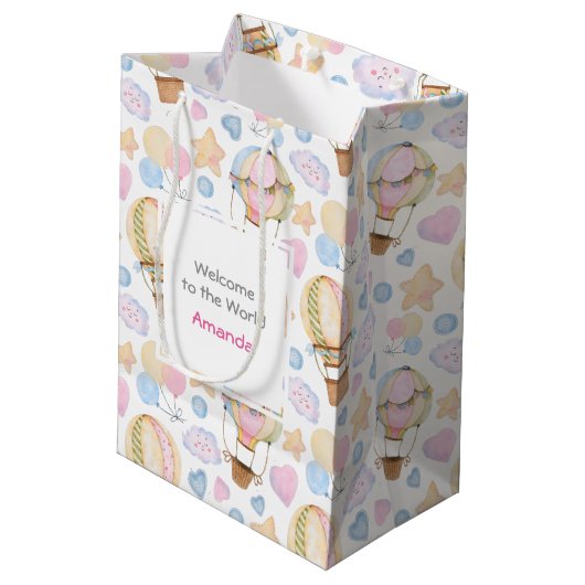 Hot-Air ballon Cute Waterverf Patroon Nieuwe baby Medium Cadeauzakje (Achterkant Gekanteld)