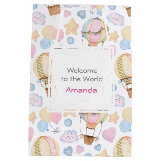 Hot-Air ballon Cute Waterverf Patroon Nieuwe baby Medium Cadeauzakje (Achterkant)