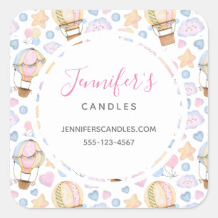 Hot-Air ballon Cute Waterverf Pattern Business Vierkante Sticker