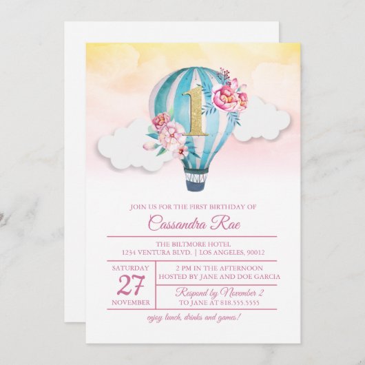 Hot Air Ballon eerste uitnodiging (Voorkant / Achterkant)