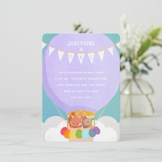 Hot Air ballon, eerste verjaardag Kaart (Staand voorkant)