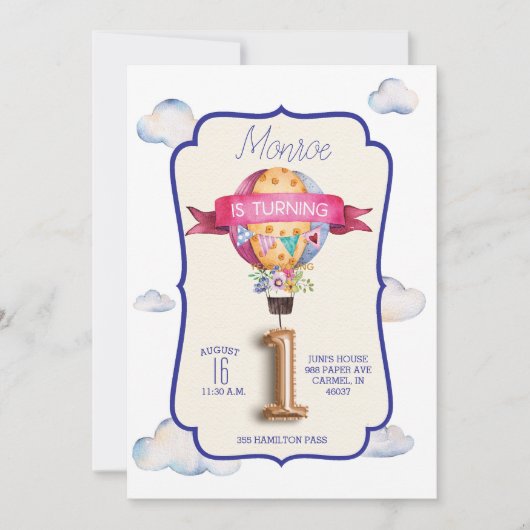 Hot Air Ballon Eerste Verjaardag Uitnodigingen (Voorkant)