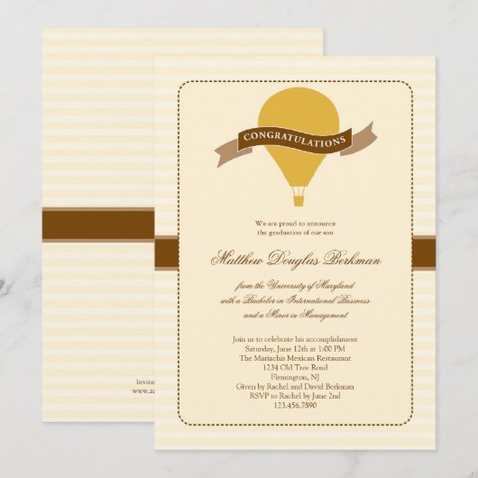 Hot Air Ballon Elegant Afstuderen Uitnodiging (Voorkant / Achterkant)