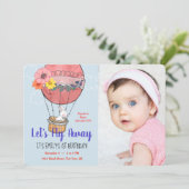 Hot Air ballon en Bunny First Birthday Kaart (Staand voorkant)