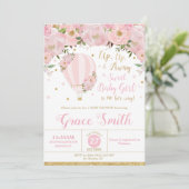 Hot Air ballon Floral Baby shower Girl Kaart (Staand voorkant)