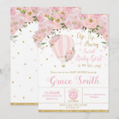 Hot Air ballon Floral Baby shower Girl Kaart (Voorkant / Achterkant)