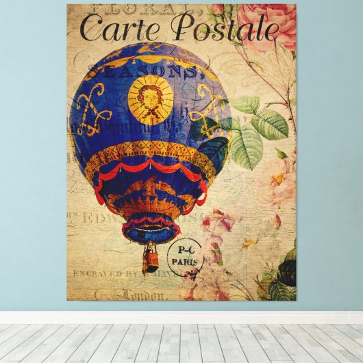 Hot Air Ballon Frans Briefkaart Canvas Afdruk (Insitu (Houten vloer))