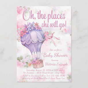 Hot-Air ballon Girl Baby Shower-uitnodigingen Kaart