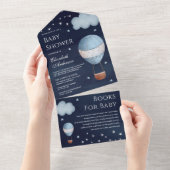  Hot Air Ballon Navy Blue Baby shower All In One Uitnodiging (Afscheurbaar)