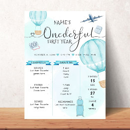 Hot Air ballon nederful 1st Birthday Milestone Poster
