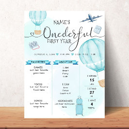 Hot Air ballon nederful 1st Birthday Milestone Poster