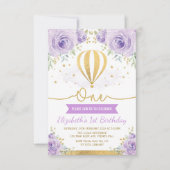 Hot Air ballon Paars Gold Floral 1 september Kaart (Voorkant)