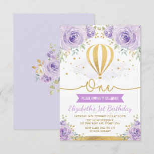 Hot Air ballon Paars Gold Floral 1 september Kaart
