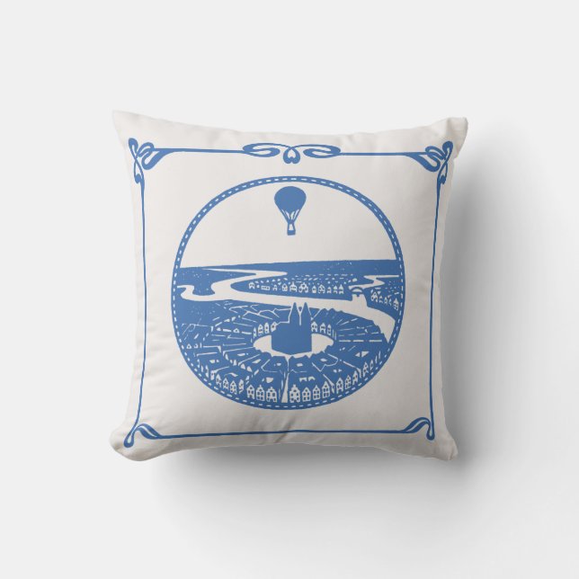  Hot Air ballon Paris Art Nouveau Pillow Kussen (Voorkant)