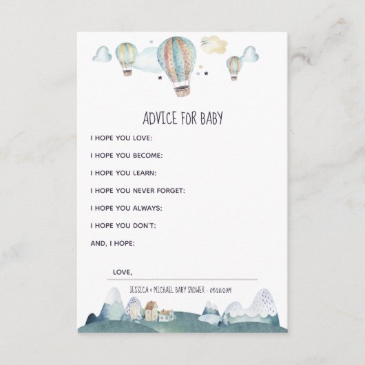 Hot Air Ballon Party wenst Baby Advice Kaart (Voorkant)