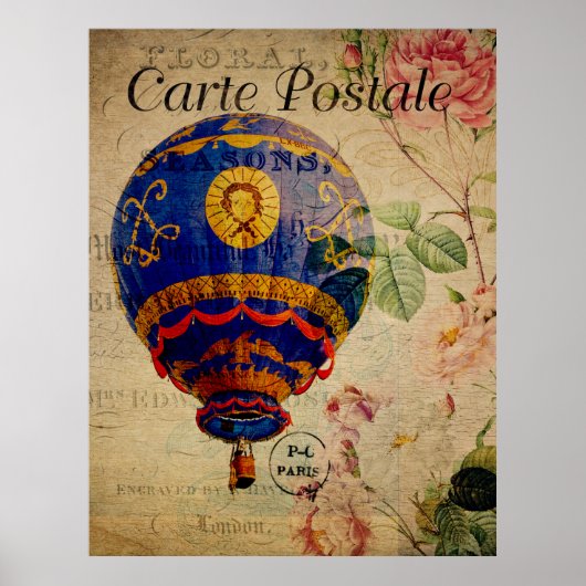 Hot Air Ballon  Poster Frans Briefkaart (Voorkant)