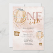 Hot Air ballon roze Boho 1 verjaardag Kaart (Voorkant)
