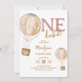 Hot Air ballon roze Boho 1 verjaardag Kaart (Voorkant)