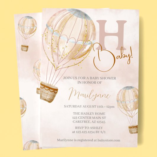 Hot Air ballon roze boho Baby shower Kaart