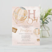 Hot Air ballon roze boho Baby shower Kaart (Staand voorkant)