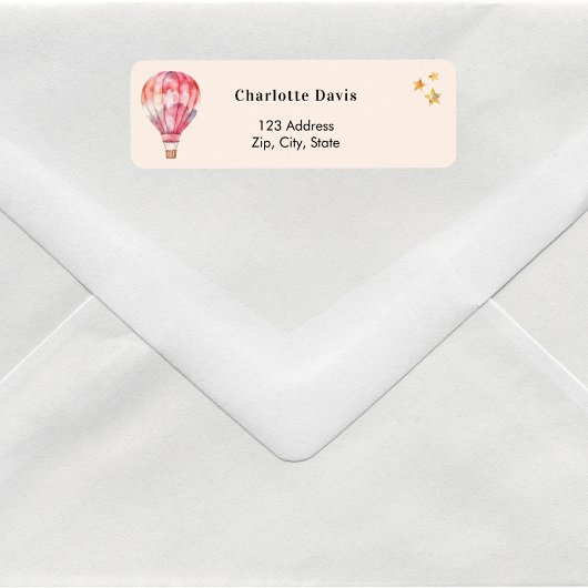 Hot air ballon roze retouradres etiket