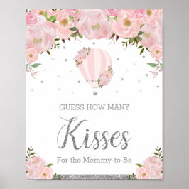 Hot Air ballon Silver Pink Floral Raad Kisses Poster